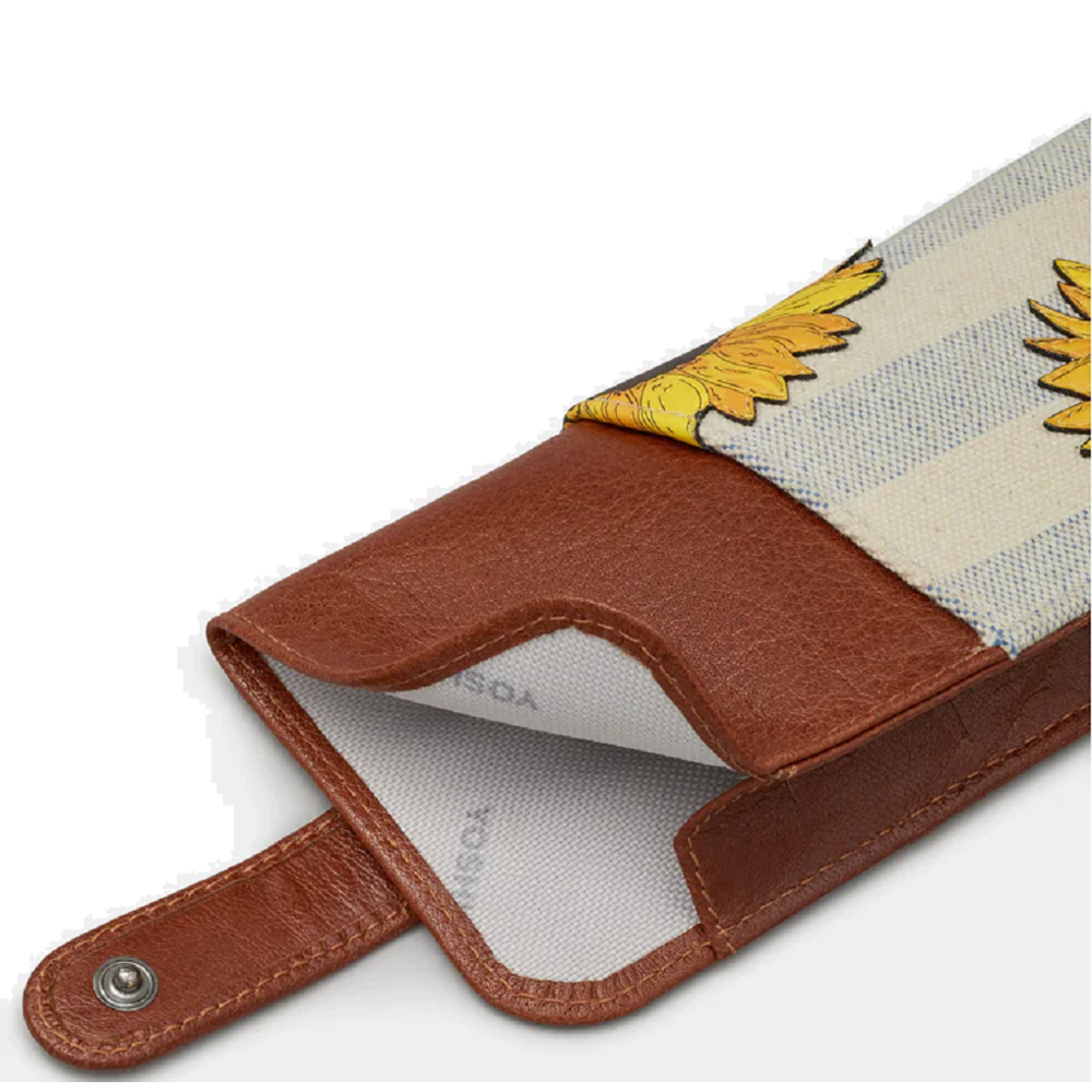 Yoshi Sunflower Bloom Brown Leather Glasses Case with Tab
