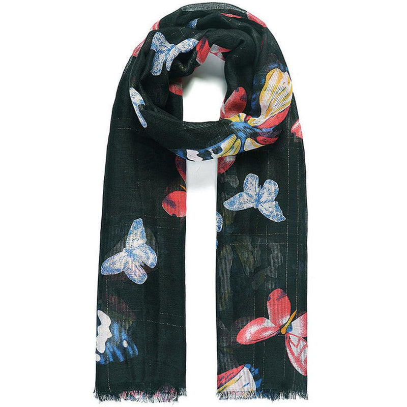 Jewel City Butterfly Black Multi Print Scarf