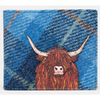 Yoshi Highland Cow Blue Harris Tweed Leather Wallet