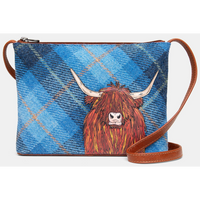 Yoshi Highland Cow Blue Harris Tweed Leather Cross Body Bag