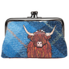 Yoshi Highland Cow Blue Harris Tweed Leather Triple Frame Purse