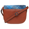 Yoshi Highland Cow Flap Over Blue Harris Tweed Leather Cross Body Bag