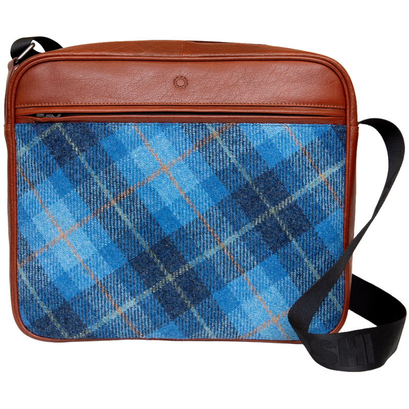 Ridgewood Brown Leather And Blue Tweed Messenger Bag