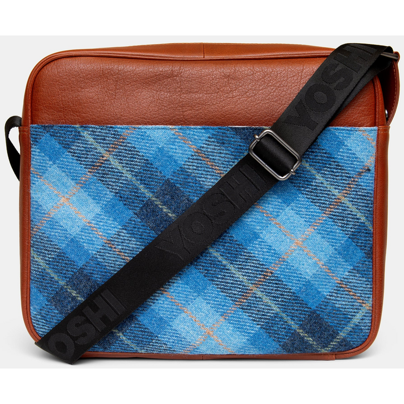 Ridgewood Brown Leather And Blue Tweed Messenger Bag