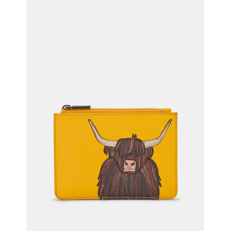 Yoshi Highland Cow Zip Top Yellow Leather Purse