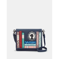 Yoshi Jane Austen Bookworm Triple Gusset Navy Leather Flap Over Bag