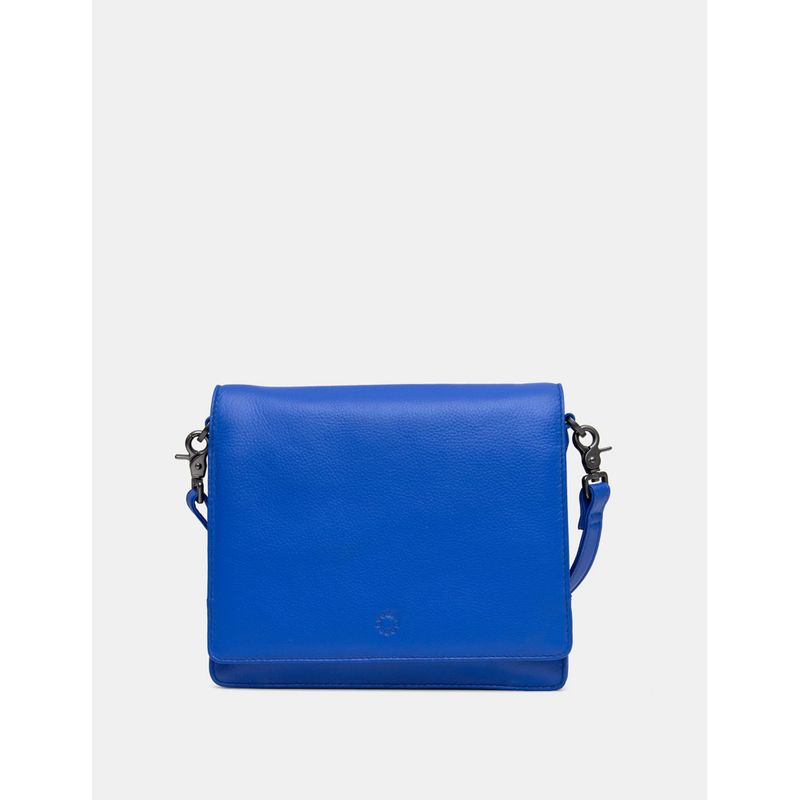 Yoshi Stanton Triple Gusset Flap Over Blue Leather Bag